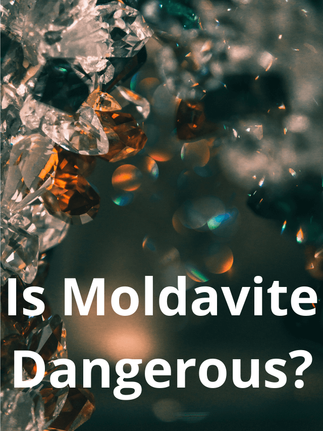 An image of sparkling crystals with text that reads: is Moldavite dangerous?